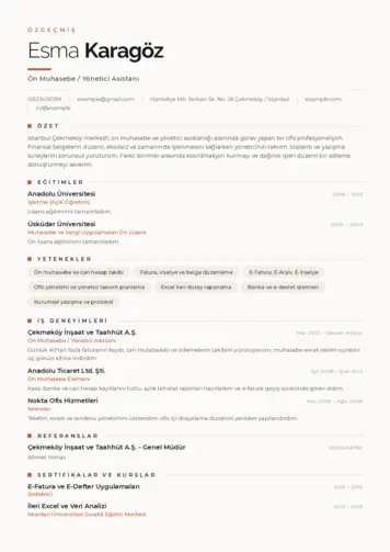 Yönetici Asistanı Cv Örnekleri cv indir